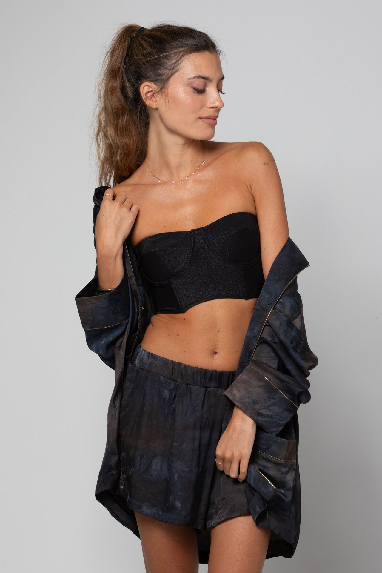 VESTE DE PYJAMA FLUIDE IMPRIMÉ BLACK MALT