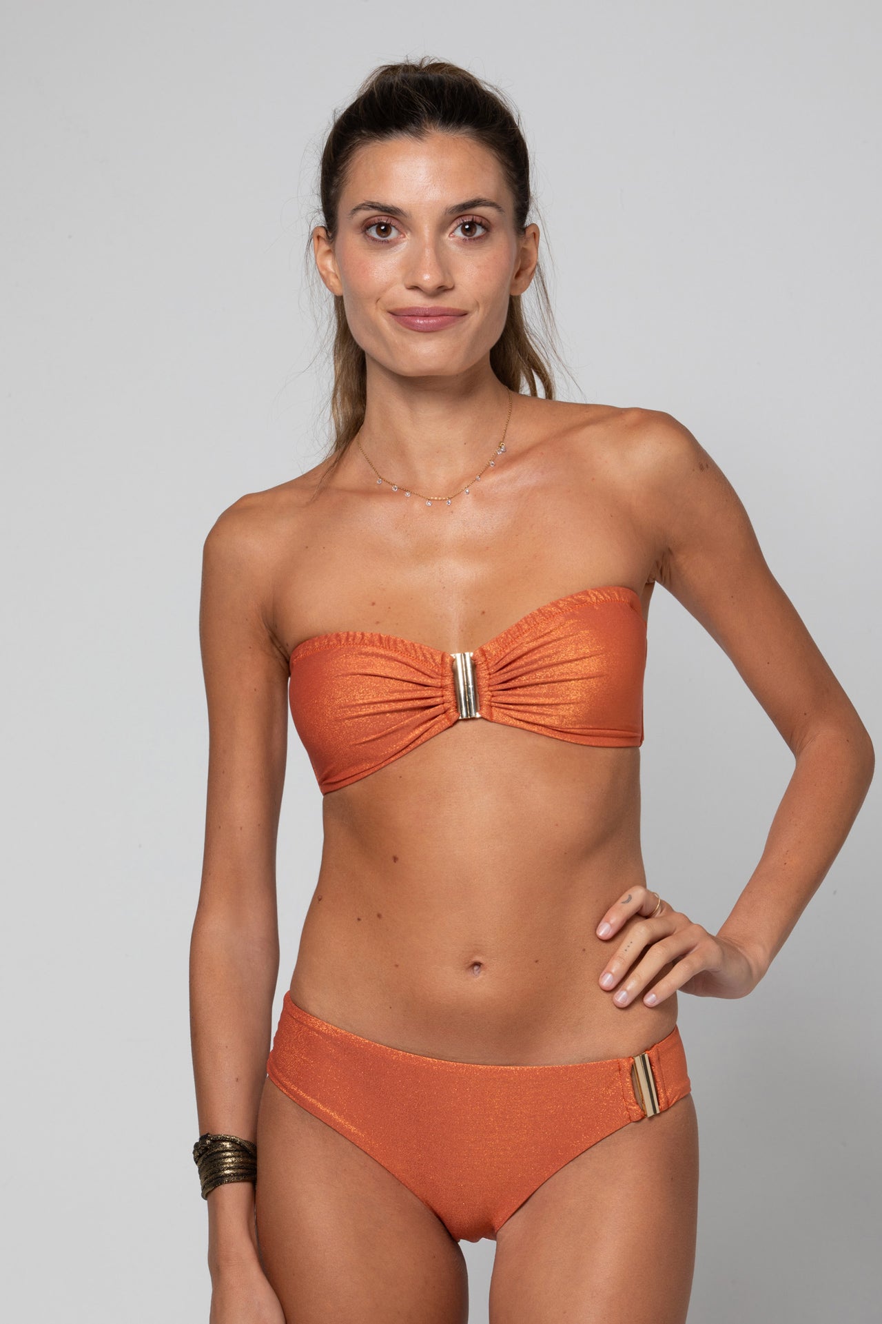 TOP BANDEAU AVEC BIJOU SOFIANE LUREX COPPER