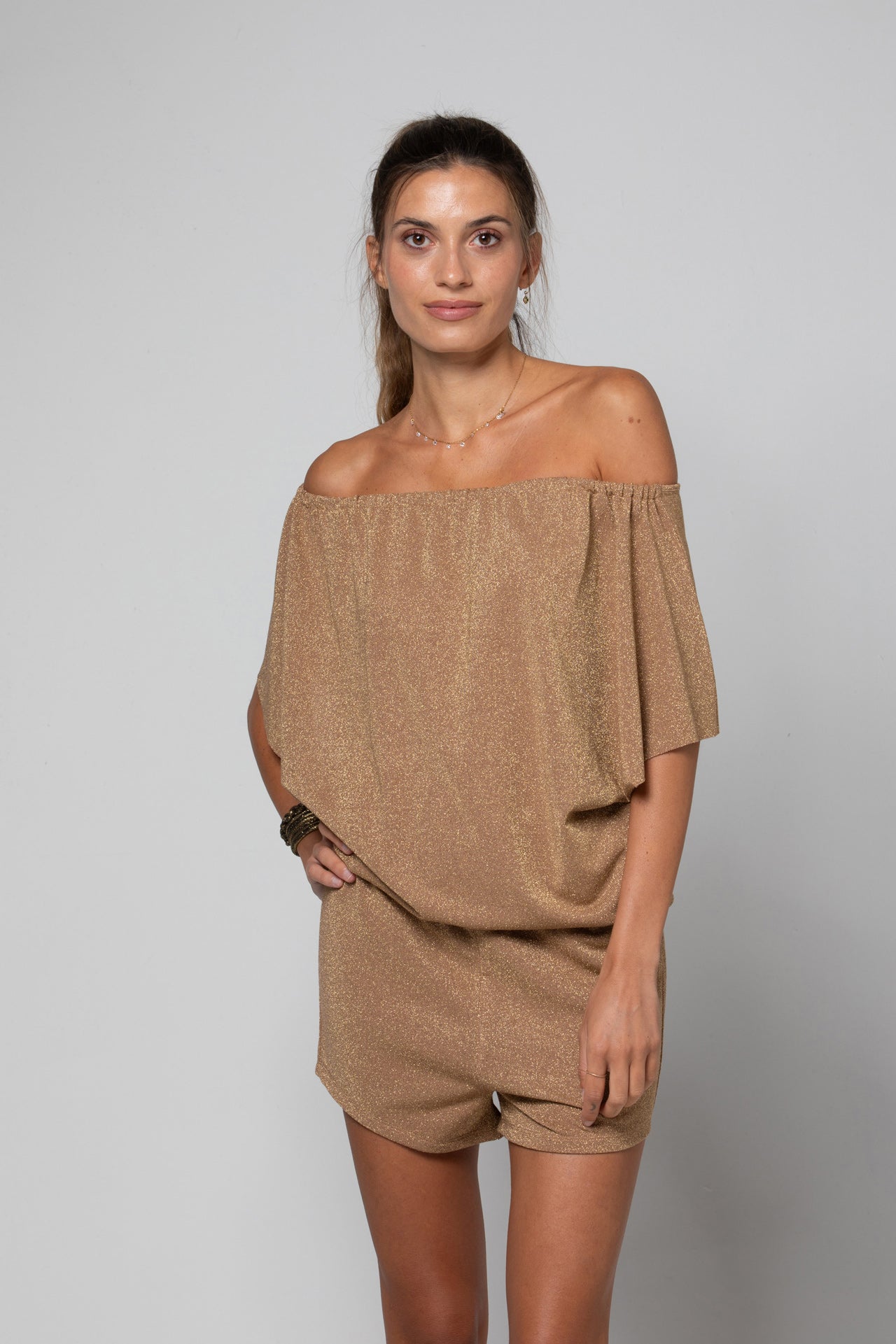 TOP COL BARDOT THAIS LUREX GOLD