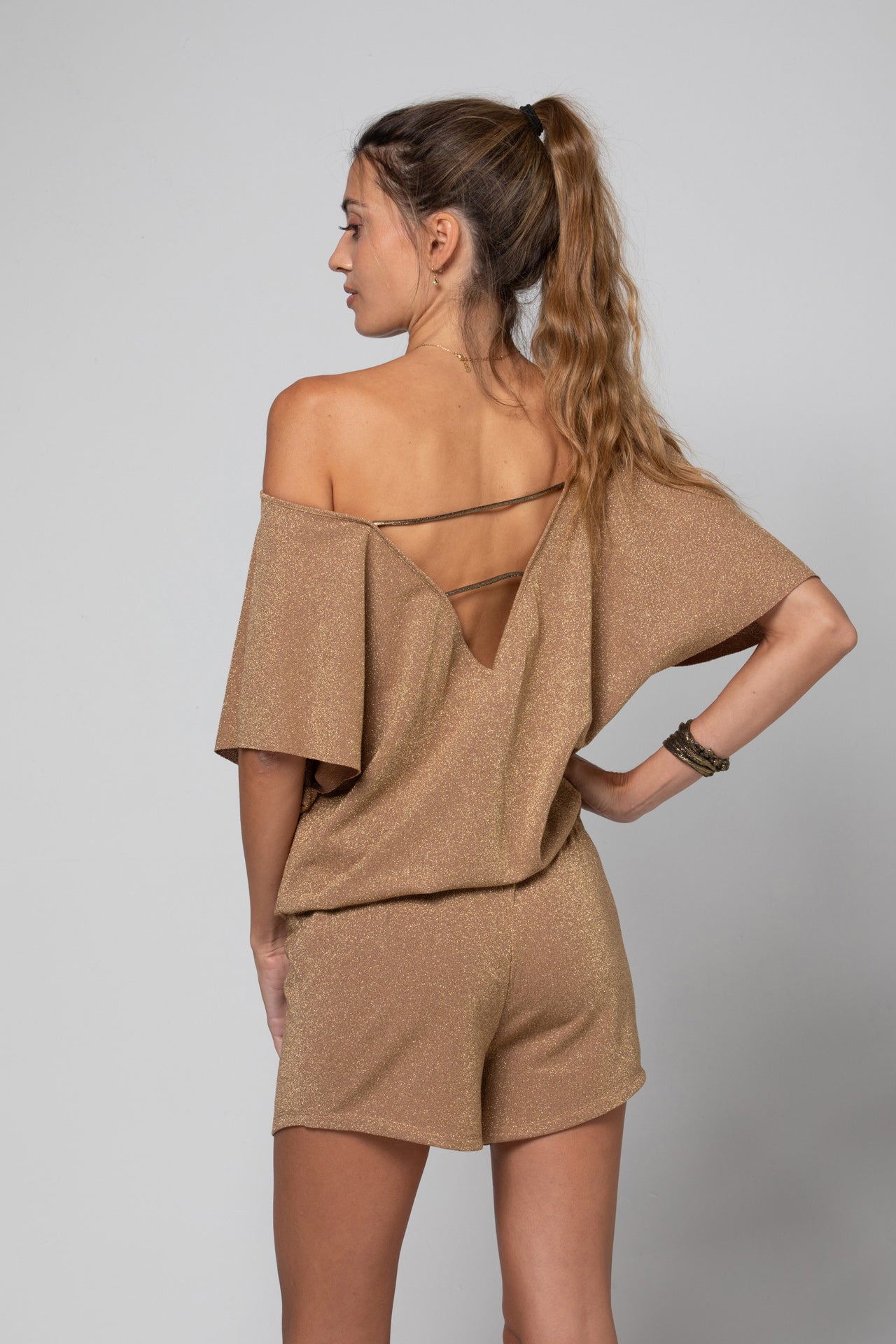 TOP COL BARDOT THAIS LUREX GOLD