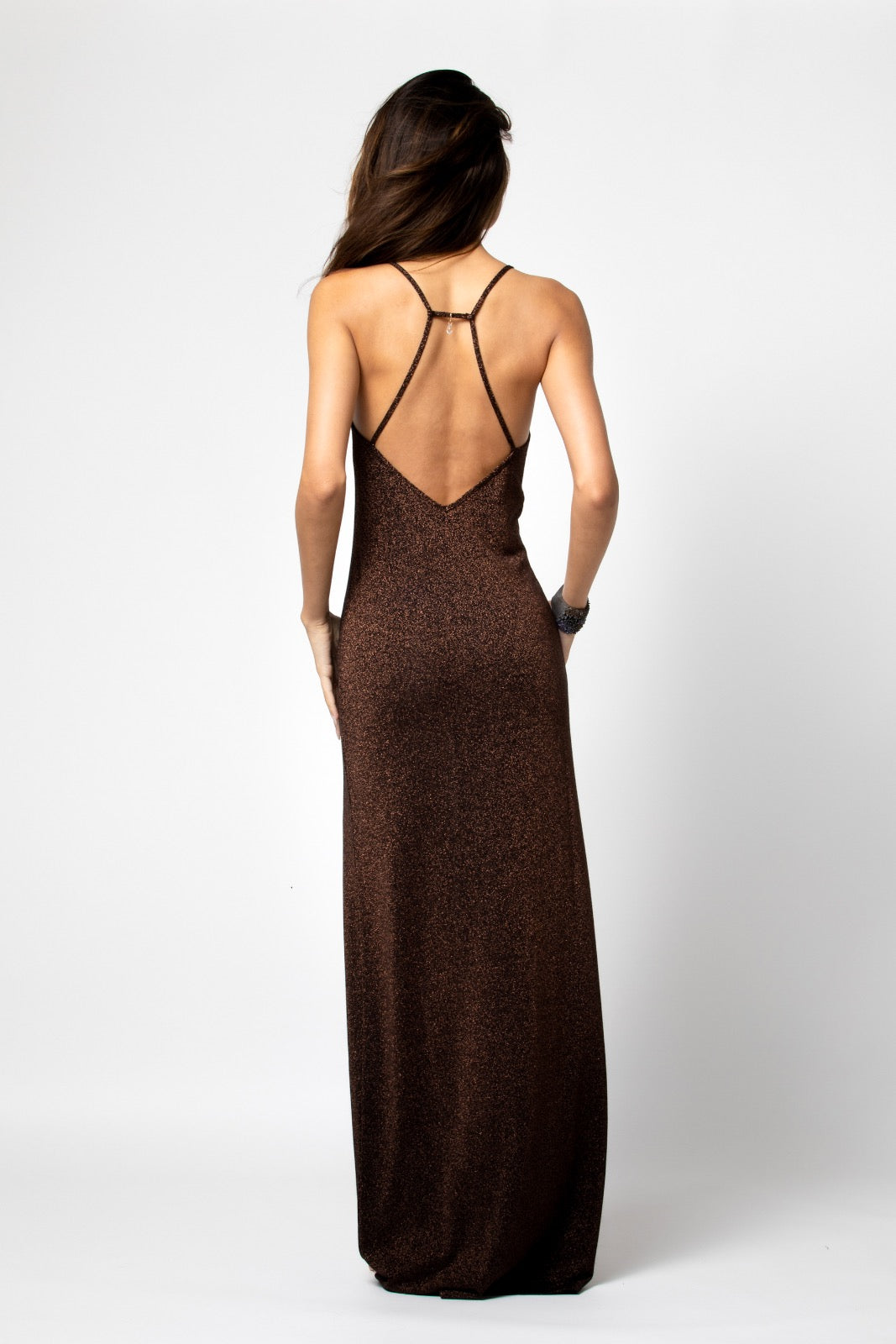 ROBE LONGUE DOS NU JILA LUREX COFEE