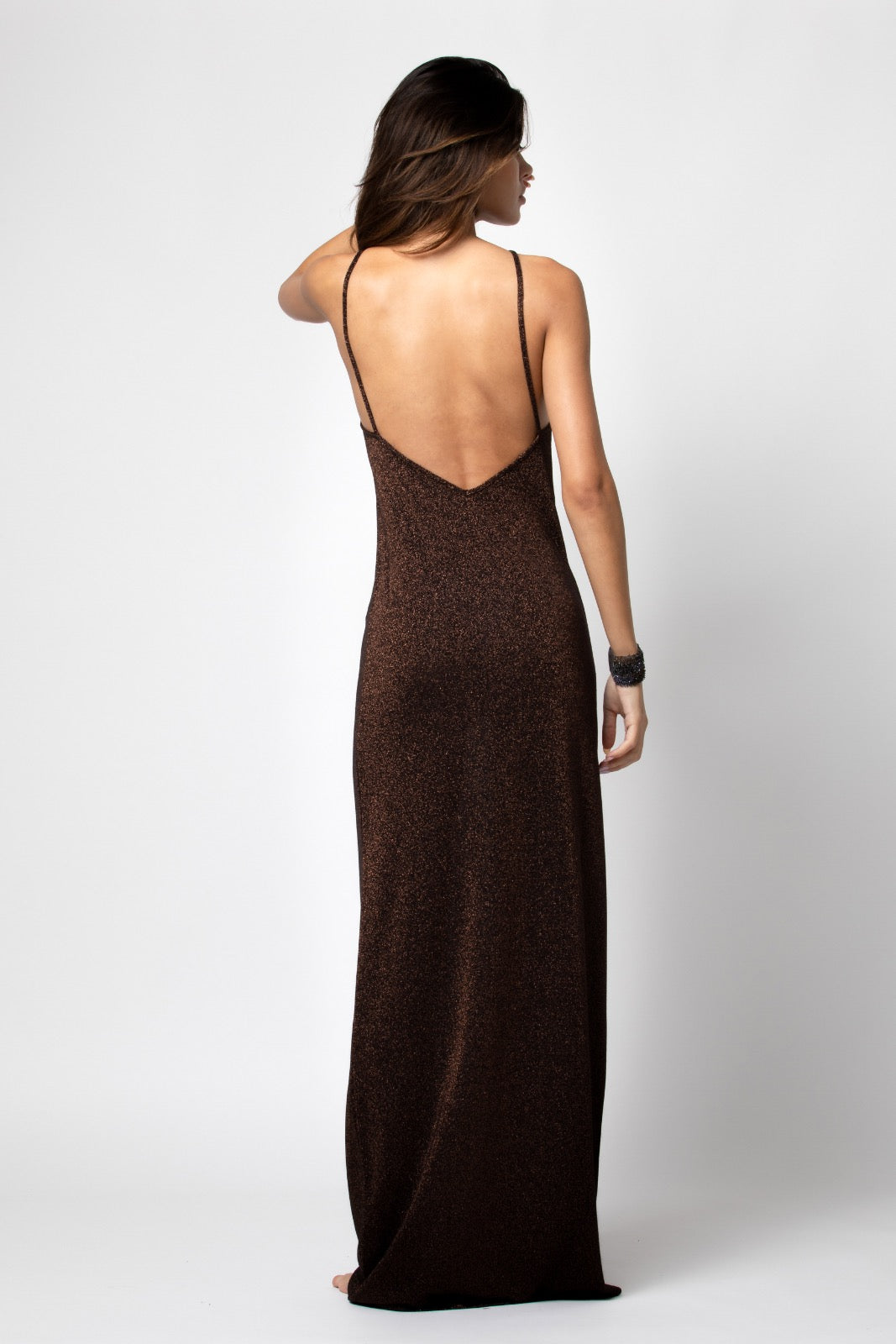 ROBE LONGUE DOS NU JILA LUREX COFEE