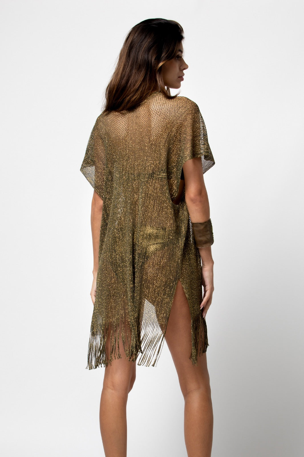 GILET COURT MAILLE LIM LUREX KAKI