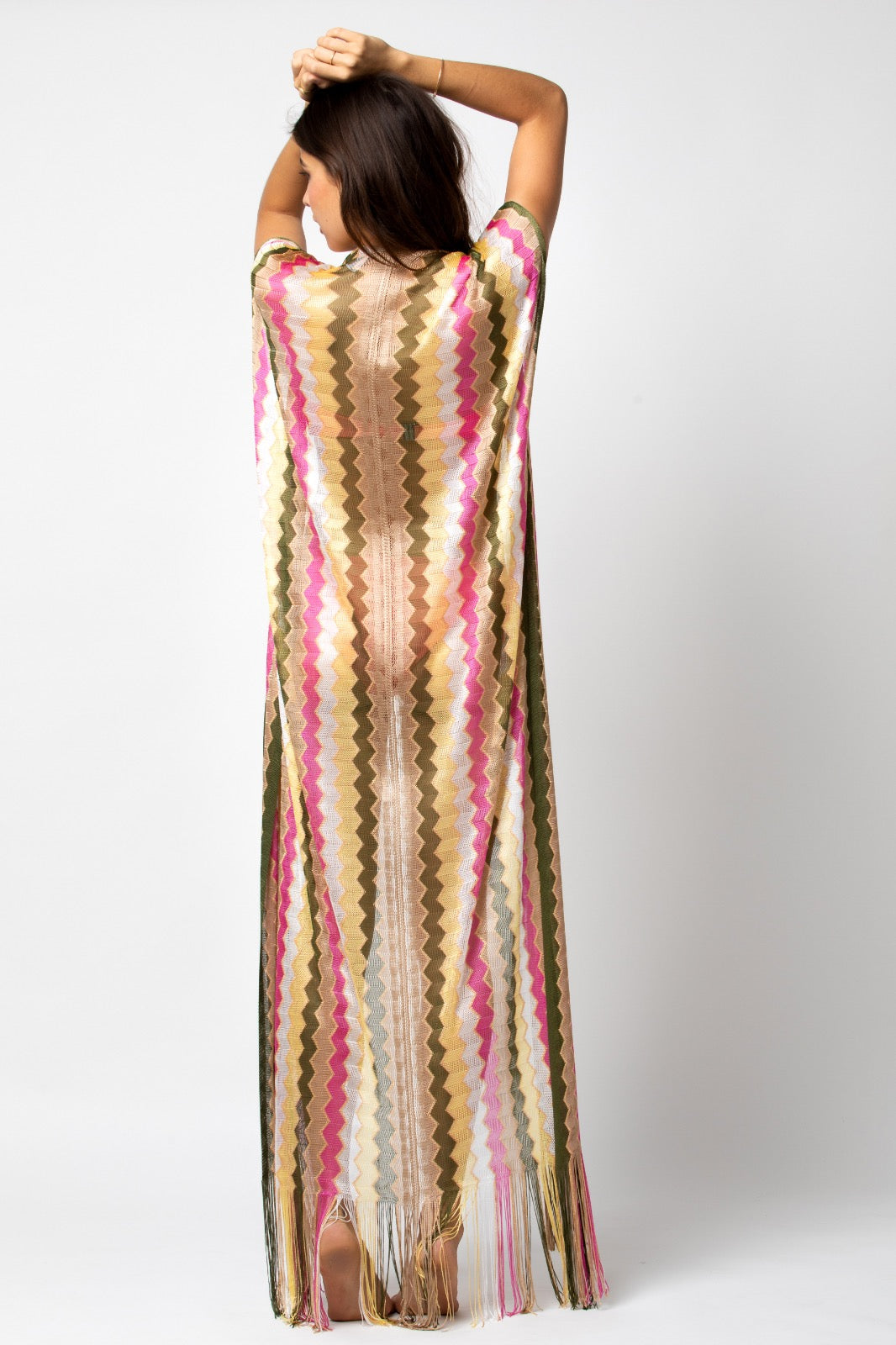 GILET LONG LIMA MULTICO KAKI PINK