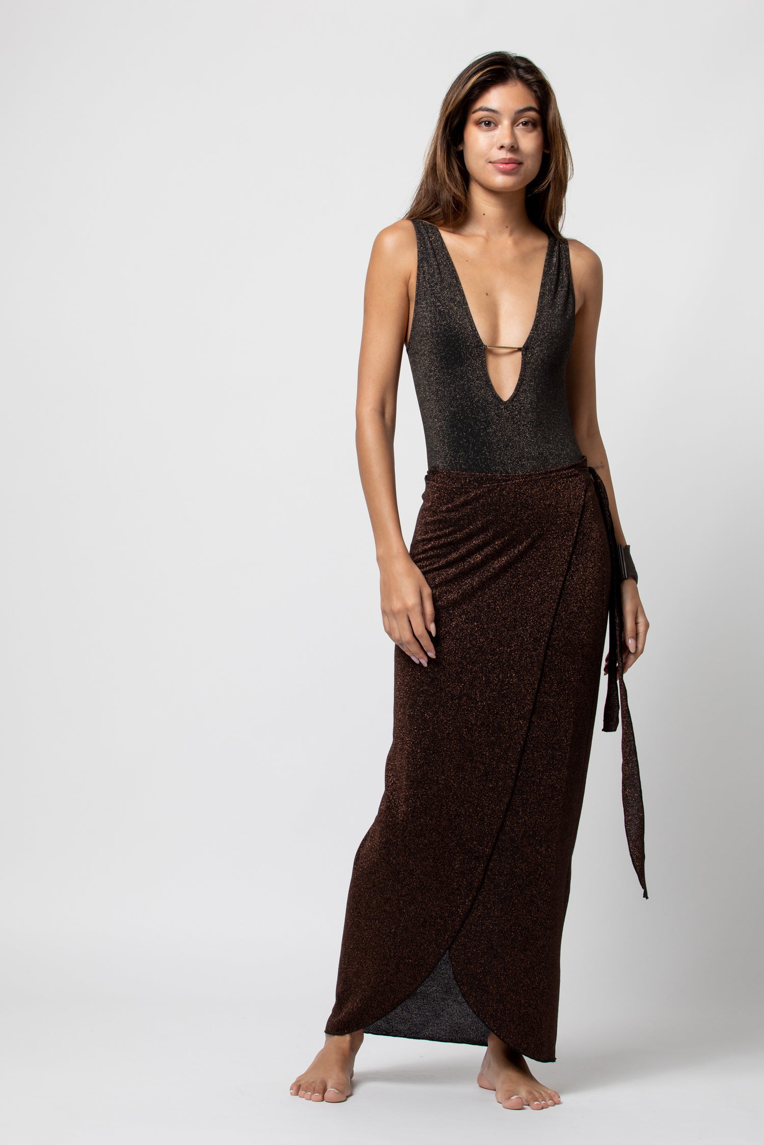 PAREO LONG LUREX COFEE