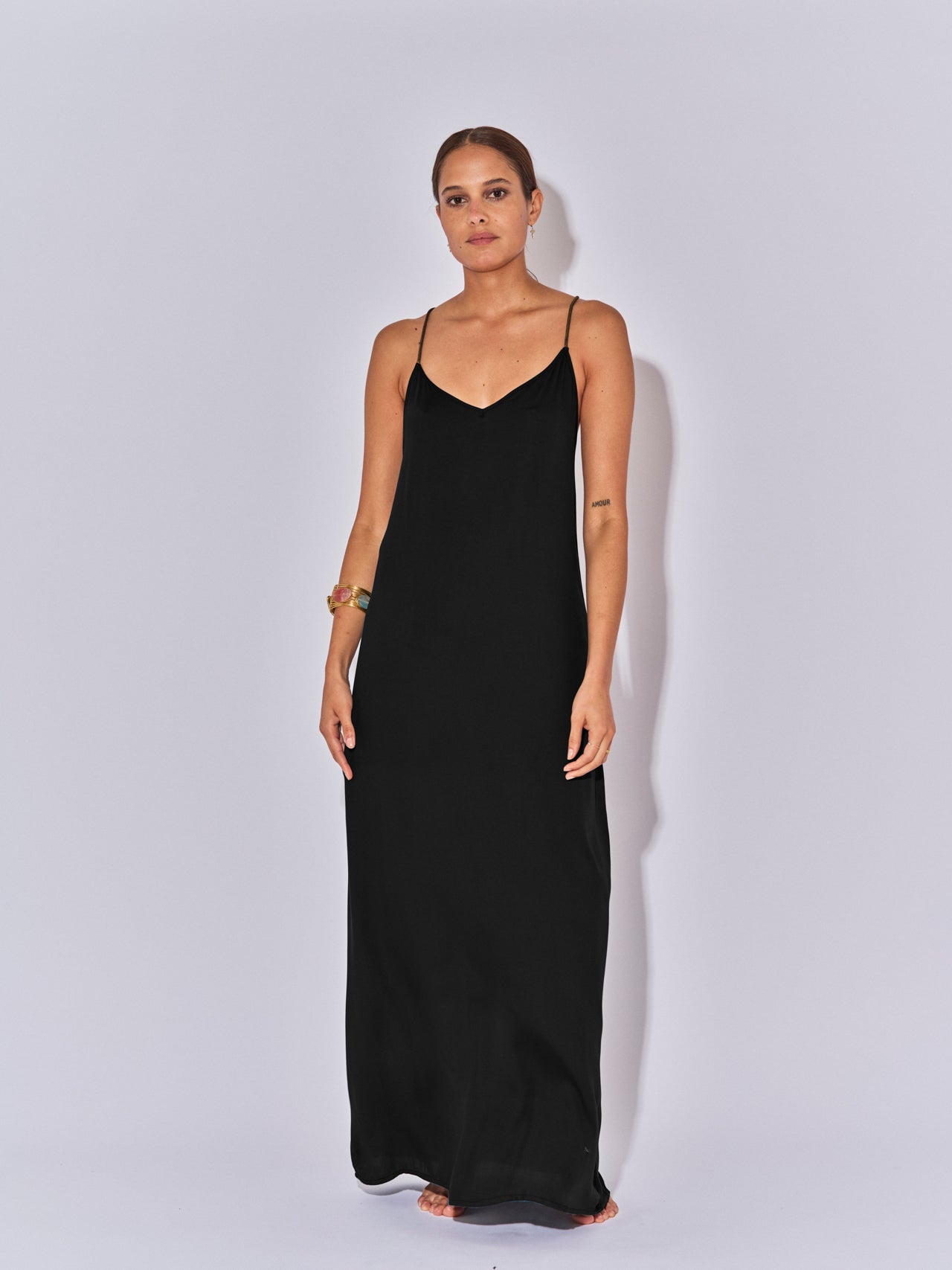 DINA BLACK LONG BACKLESS DRESS