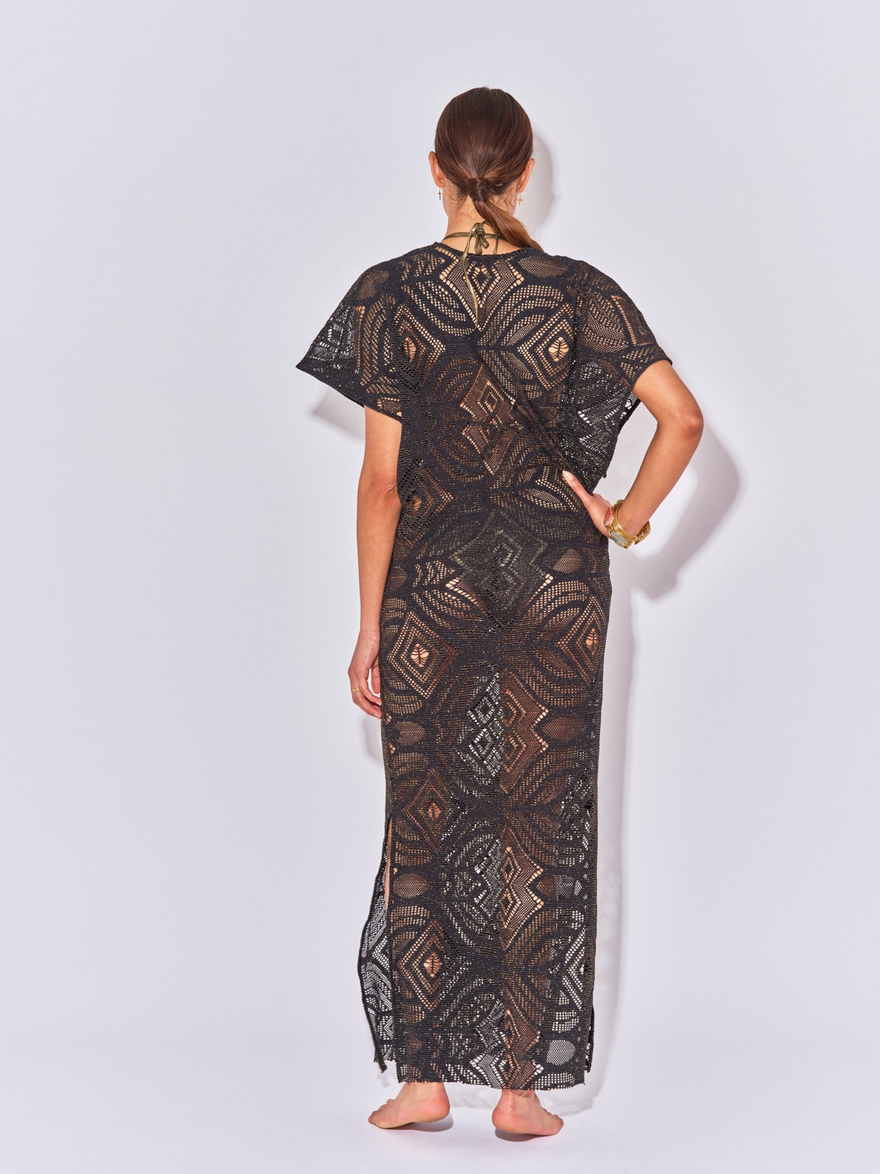 KAFTAN LONG CROCHET NOIR