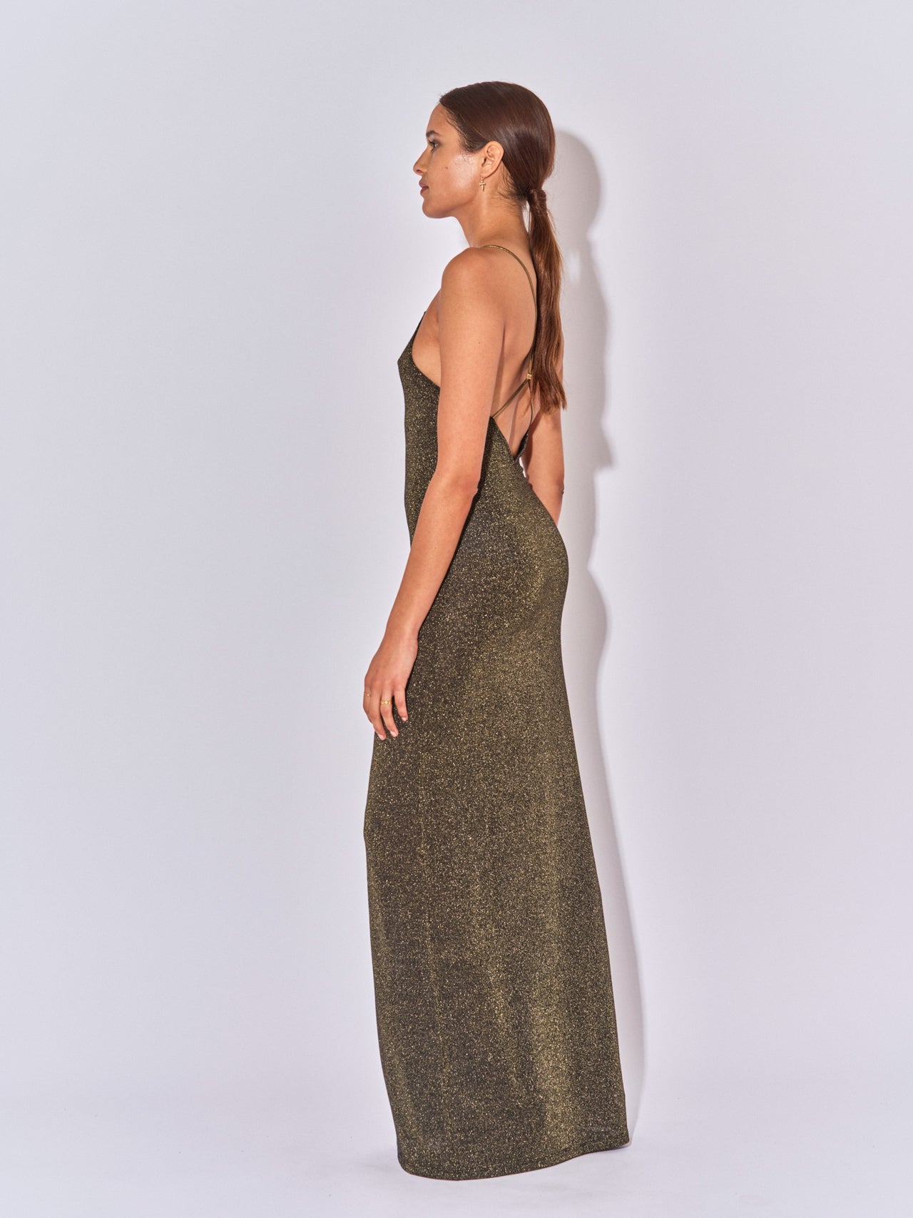 ROBE LONGUE DOS NU KALI LUREX NOIR