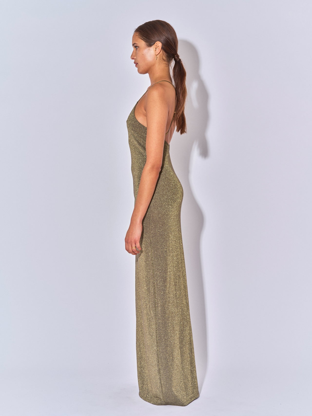 KALI LUREX MINERAL BACKLESS LONG DRESS