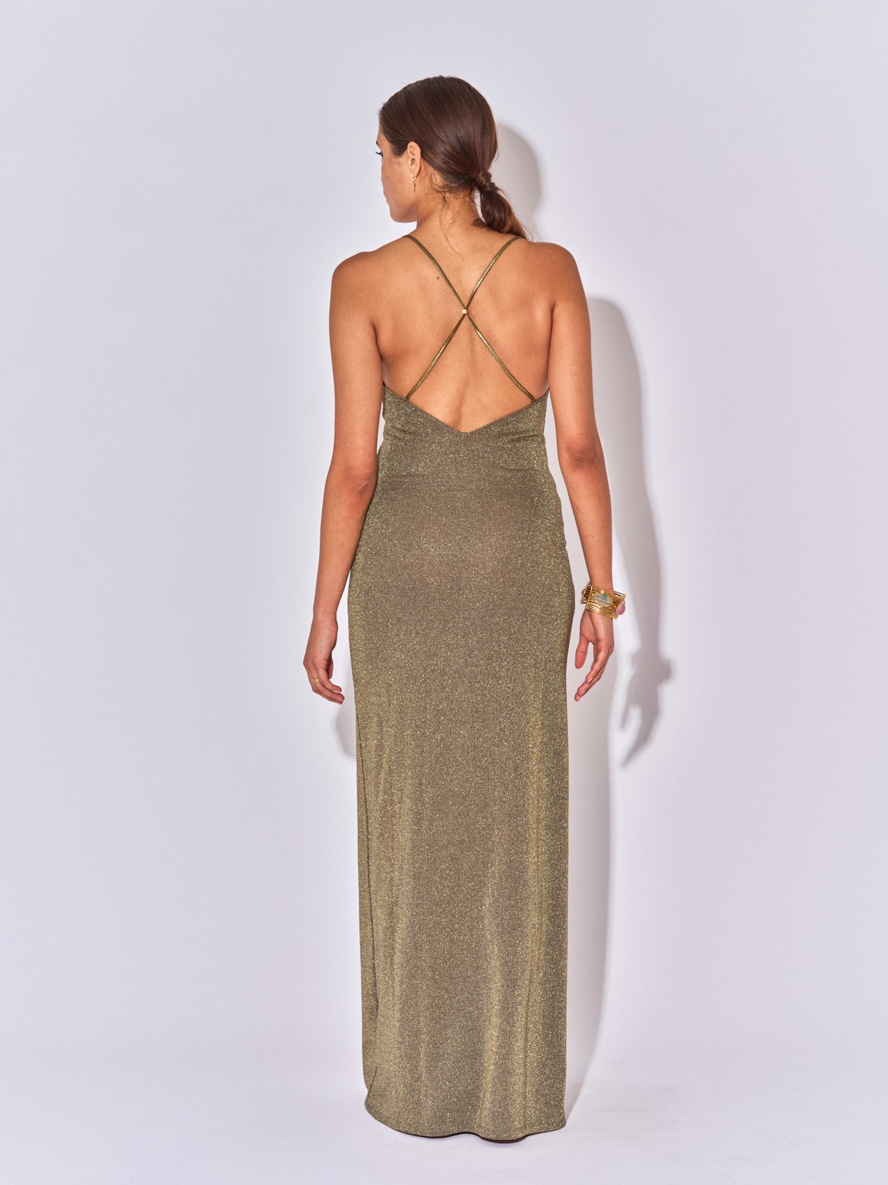 KALI LUREX MINERAL BACKLESS LONG DRESS