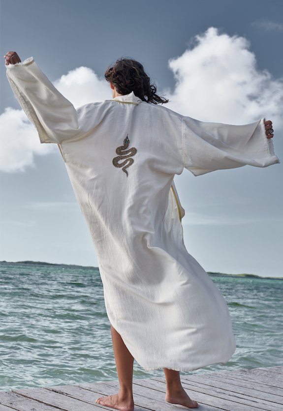 KIMONO LONG BRODERIE SERPENT ECRU