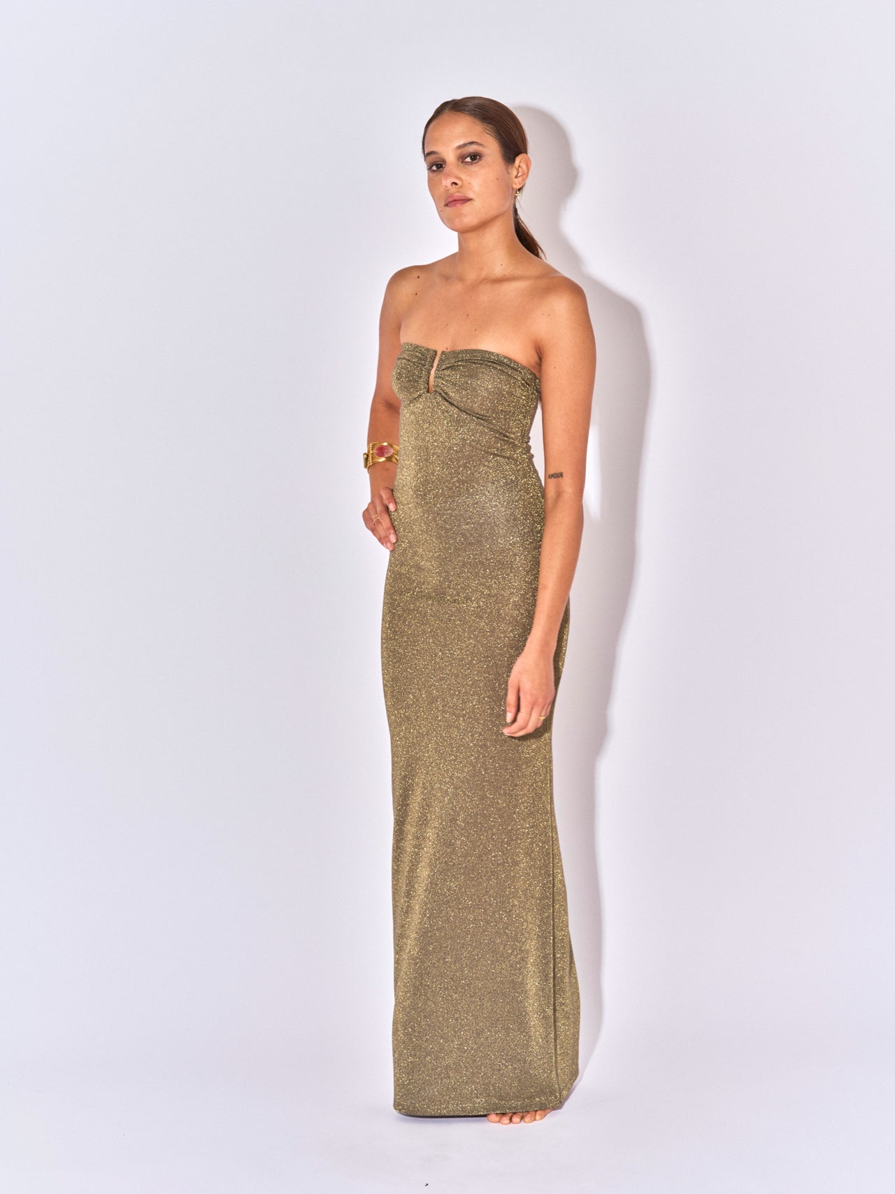 LANA LUREX MINERAL STRAIGHT LONG DRESS