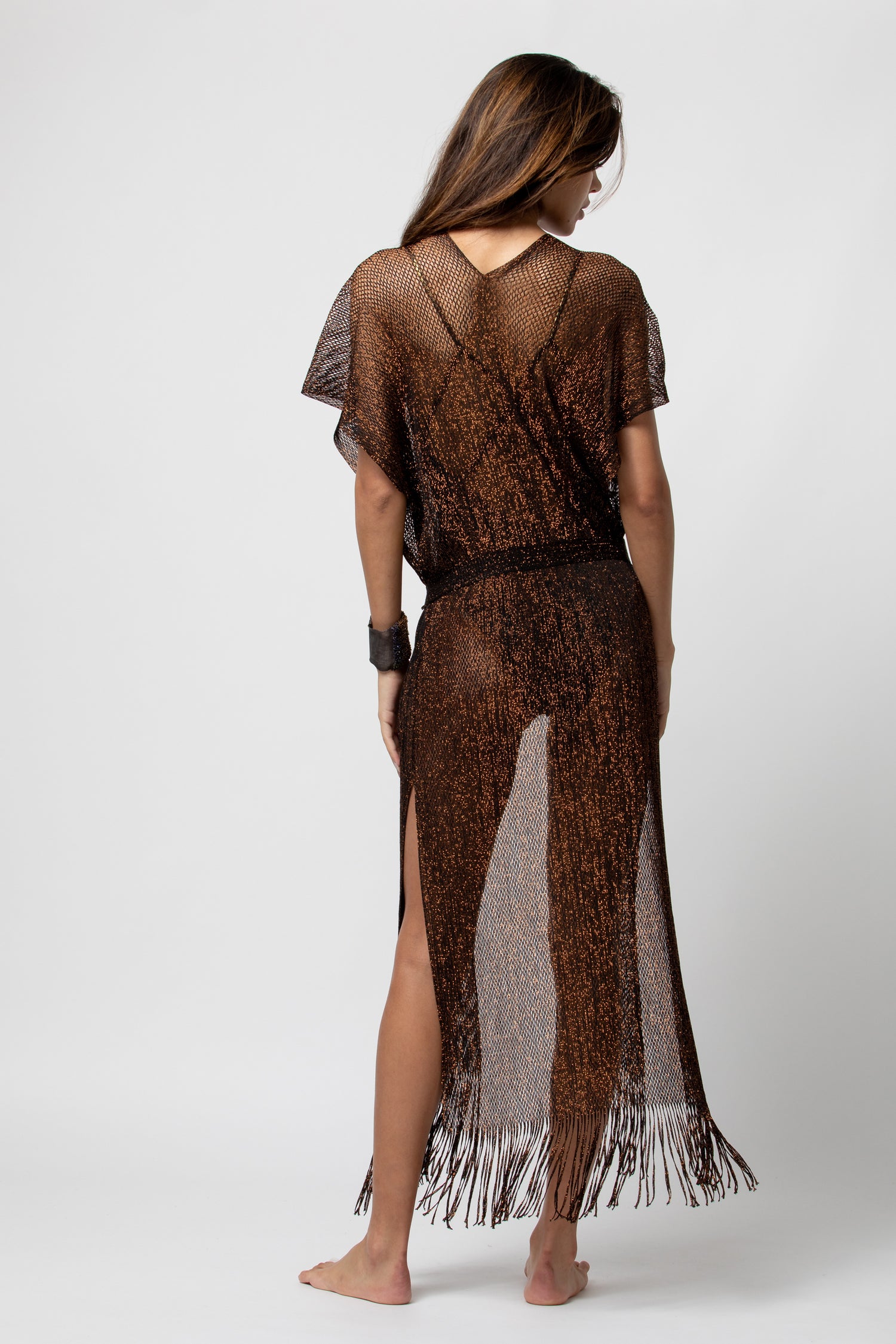 GILET LONG LIMA LUREX COFEE