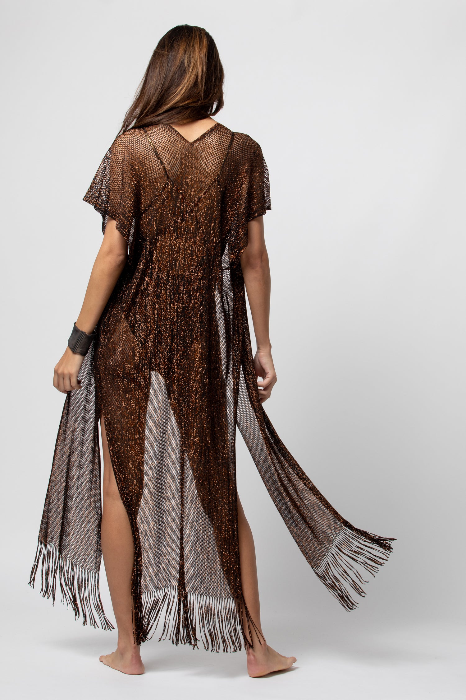 GILET LONG LIMA LUREX COFEE