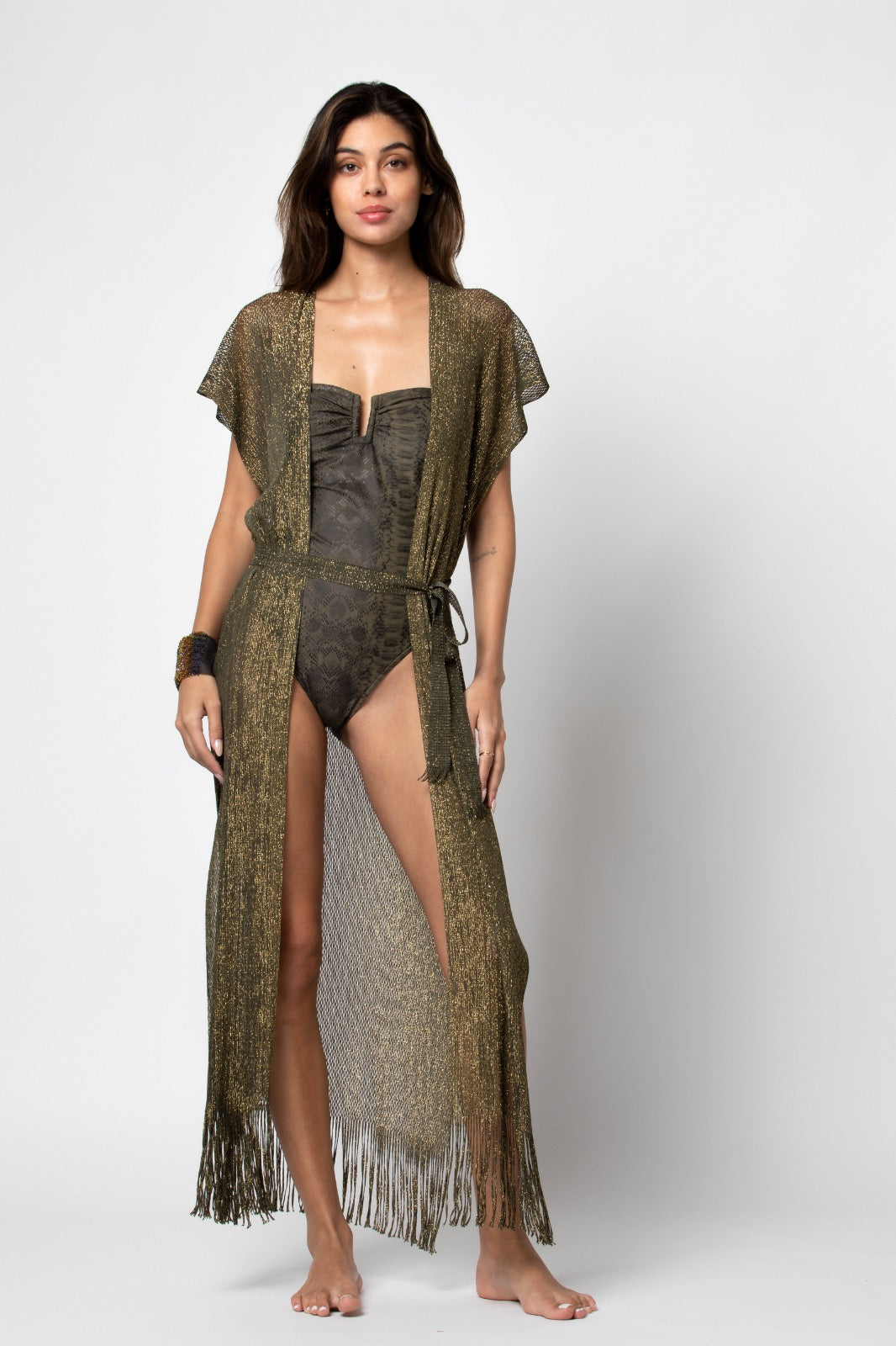 GILET LONG LIMA LUREX KAKI