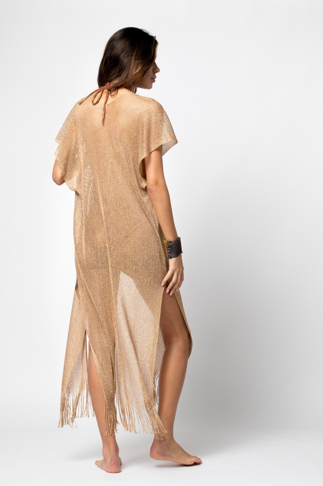 GILET LONG LIMA LUREX SIENNE