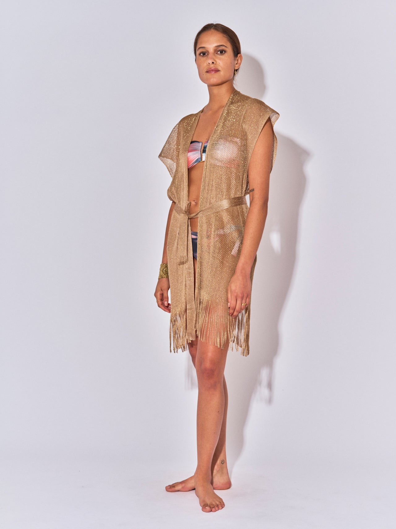 KURZE GOLDENE LUREX-STRICKWESTE
