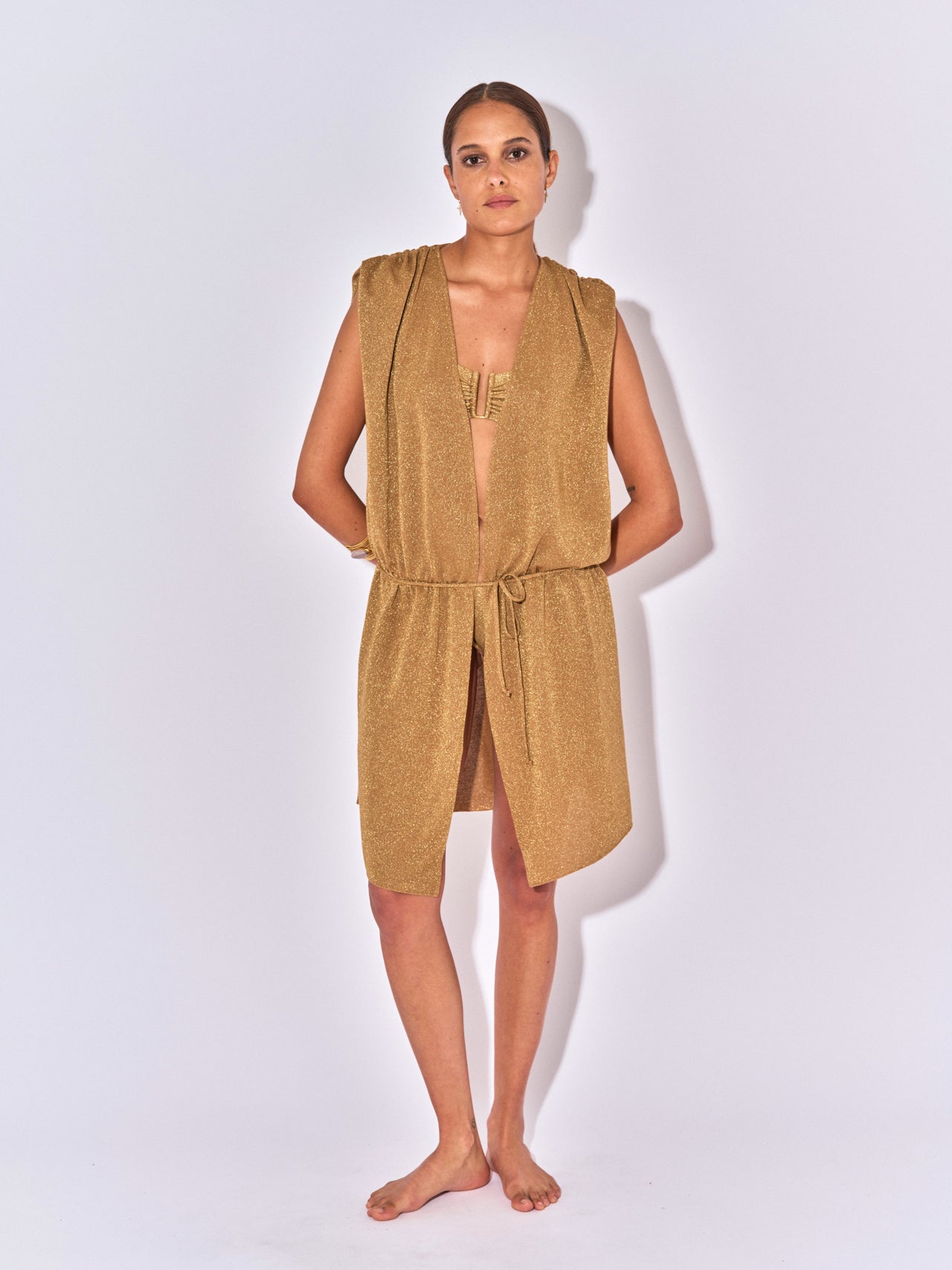 GILET ROBE MAHI LUREX DORE