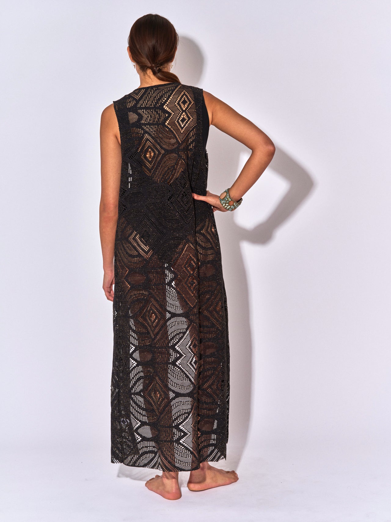 GILET LONG MAYA CROCHET NOIR