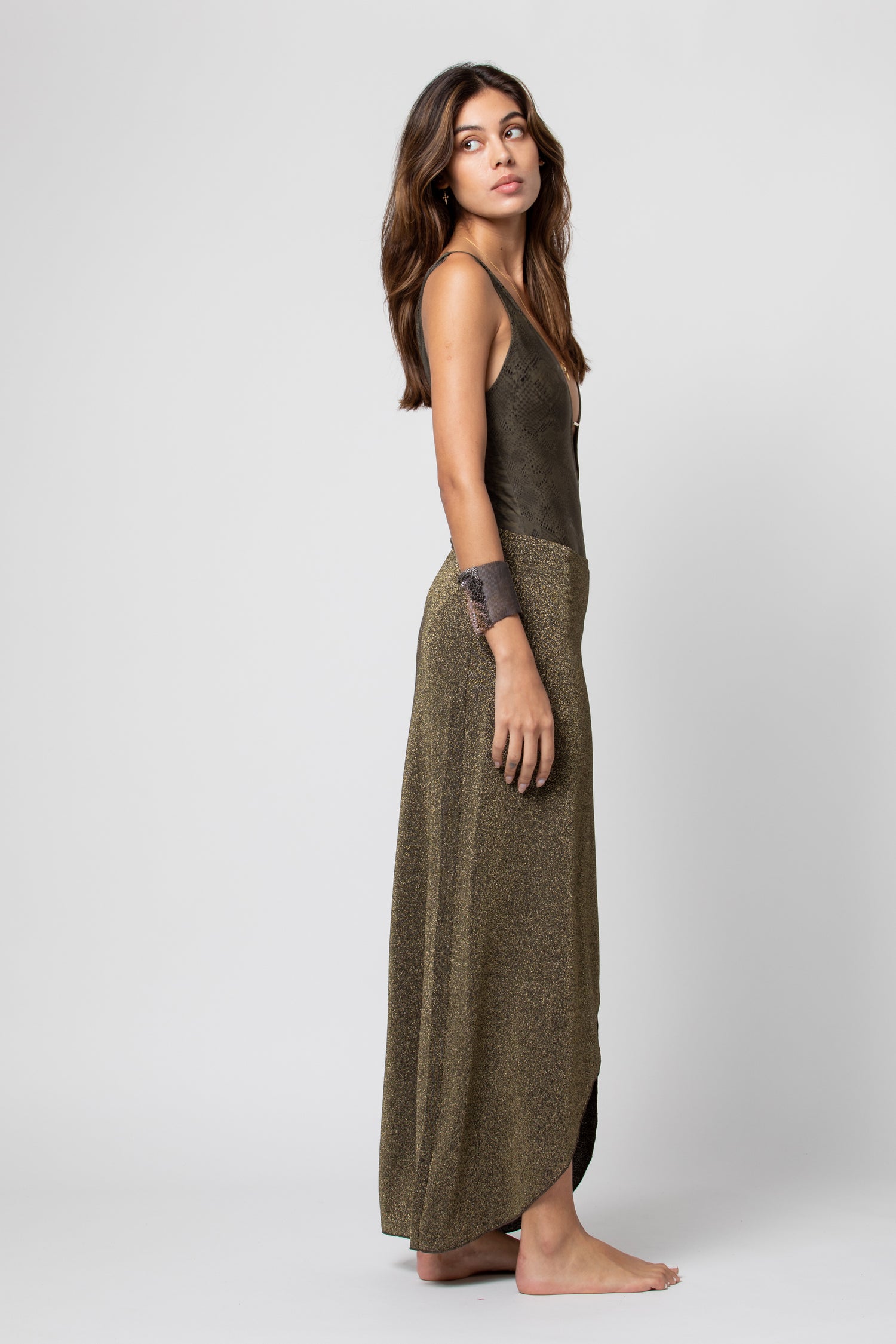 LONG PAREO LUREX GOLD KAKI