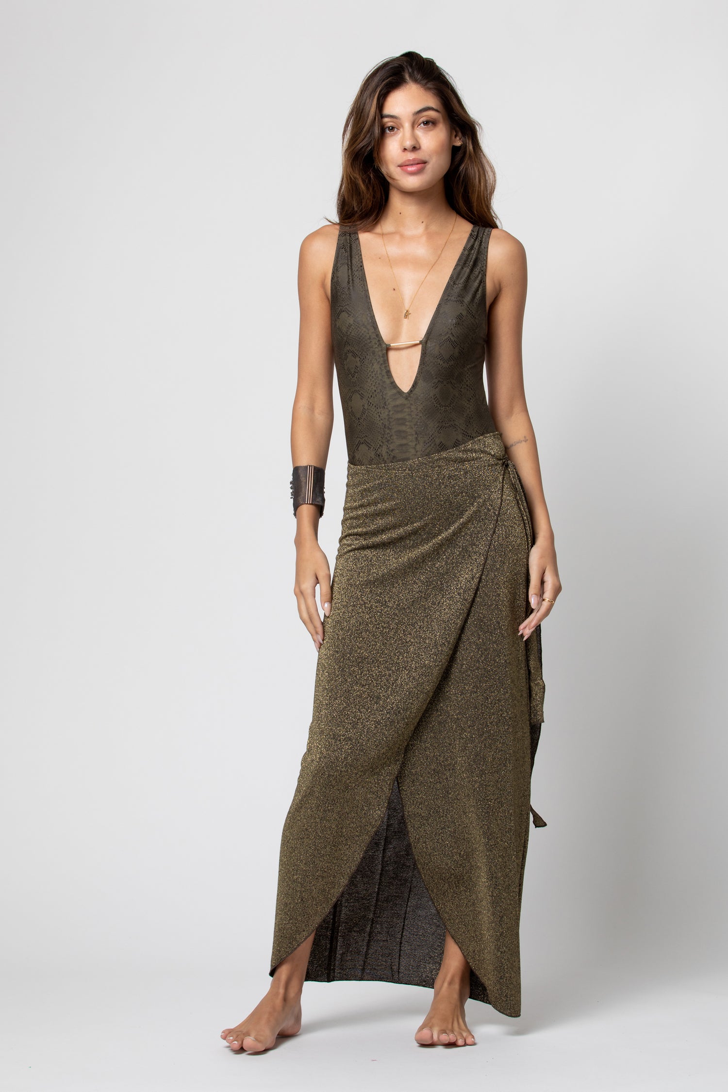 LONG PAREO LUREX GOLD KAKI