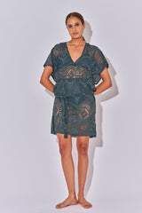 MARION HÄKELNDER KURZER KAFTAN IN PETROL