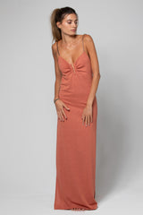 ROBE LONGUE DOS NU AVEC BIJOU EN U AVA LUREX COPPER