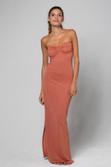ROBE LONGUE BUSTIER AVEC BIJOU LANA LUREX COPPER