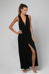 GILET LONG FENDU MAYA LUREX BLACK