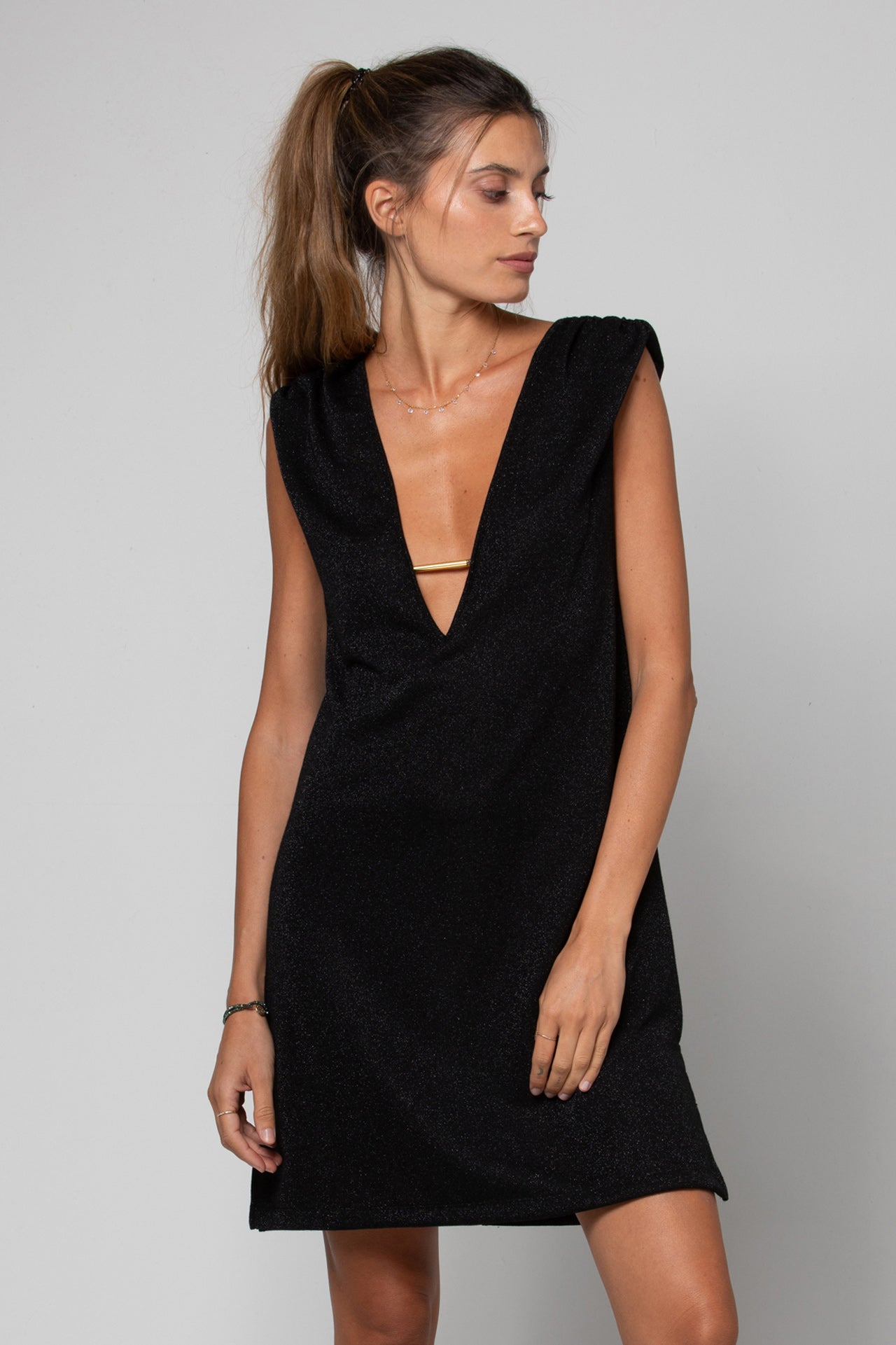 ROBE COURTE DÉCOLLETÉ EN V NOA LUREX BLACK