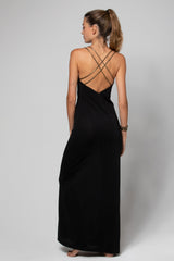 ROBE LONGUE CROISÉE DANS LE DOS KALIA LUREX BLACK