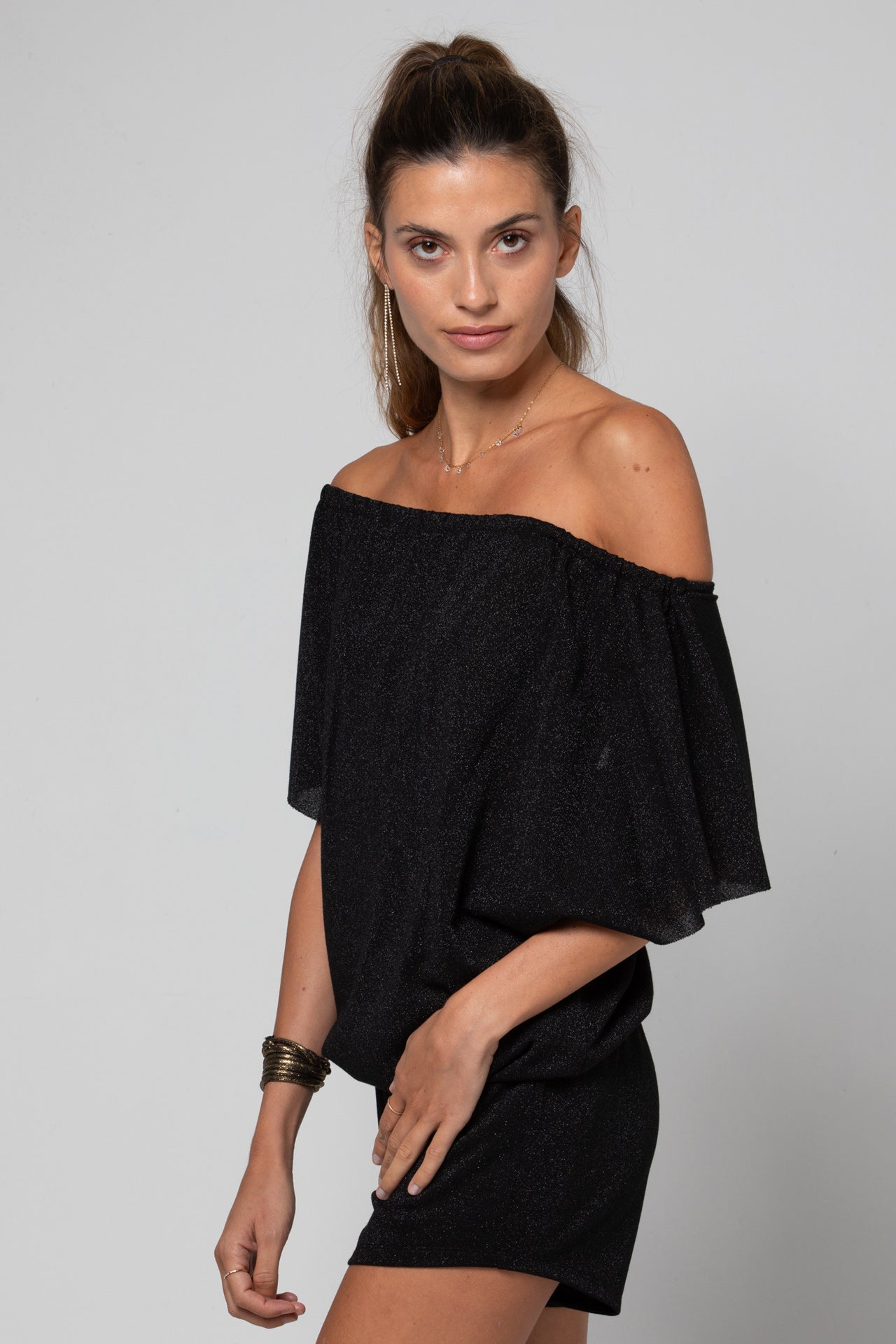 TOP COL BARDOT THAIS LUREX BLACK