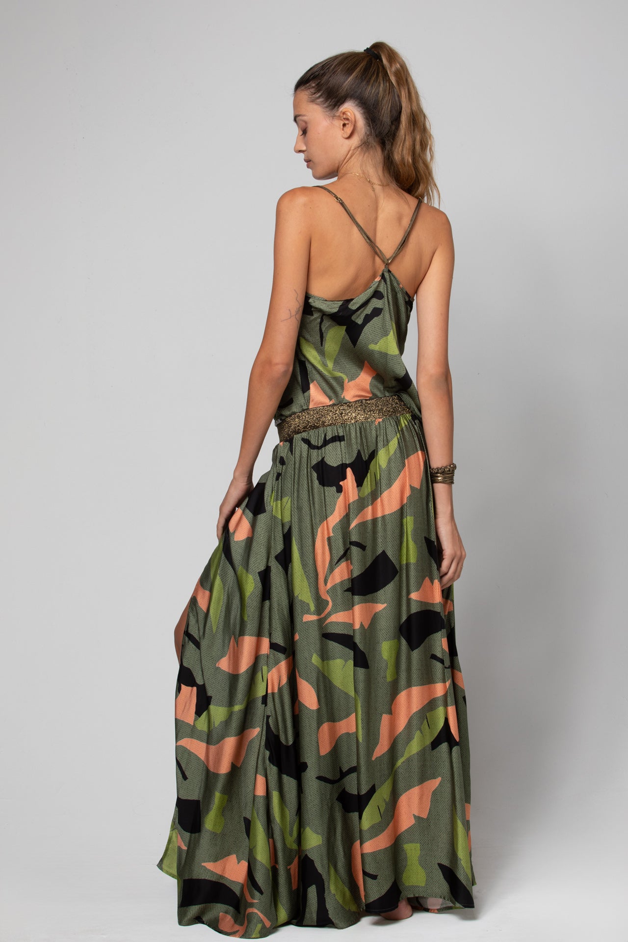 JUPE LONGUE FENDUE CEINTURÉE TOSCA IMPRIMÉ EXOTIC