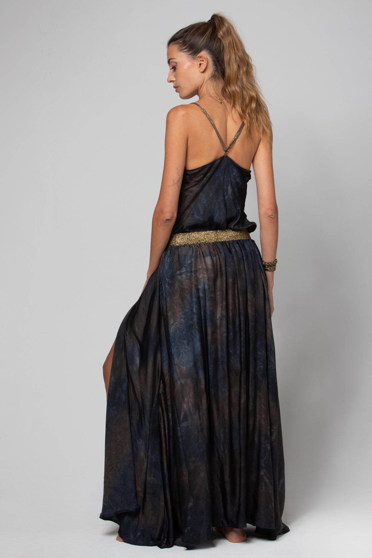 JUPE LONGUE FENDUE CEINTURÉE TOSCA IMPRIMÉ BLACK MALT