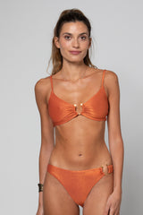 TOP TRIANGLE AVEC BIJOU EN O HELENA LUREX COPPER