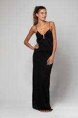 ROBE LONGUE DOS NU AVEC BIJOU EN U AVA LUREX BLACK