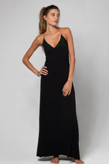 ROBE LONGUE DÉTAIL MACRAMÉ DIYA NOIRE