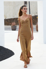 ROBE LONGUE DOS NU AVEC BIJOU EN U AVA LUREX GOLD