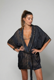 KIMONO COURT KIMA IMPRIMÉ BLACK MALT