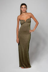 ROBE LONGUE BUSTIER AVEC BIJOU LANA LUREX GOLD KAKI