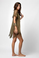 KURZE KHAKI-STRICKWESTE AUS LUREX