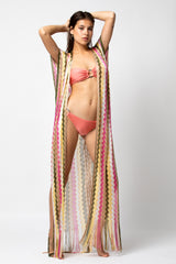 GILET LONG LIMA MULTICO KAKI PINK