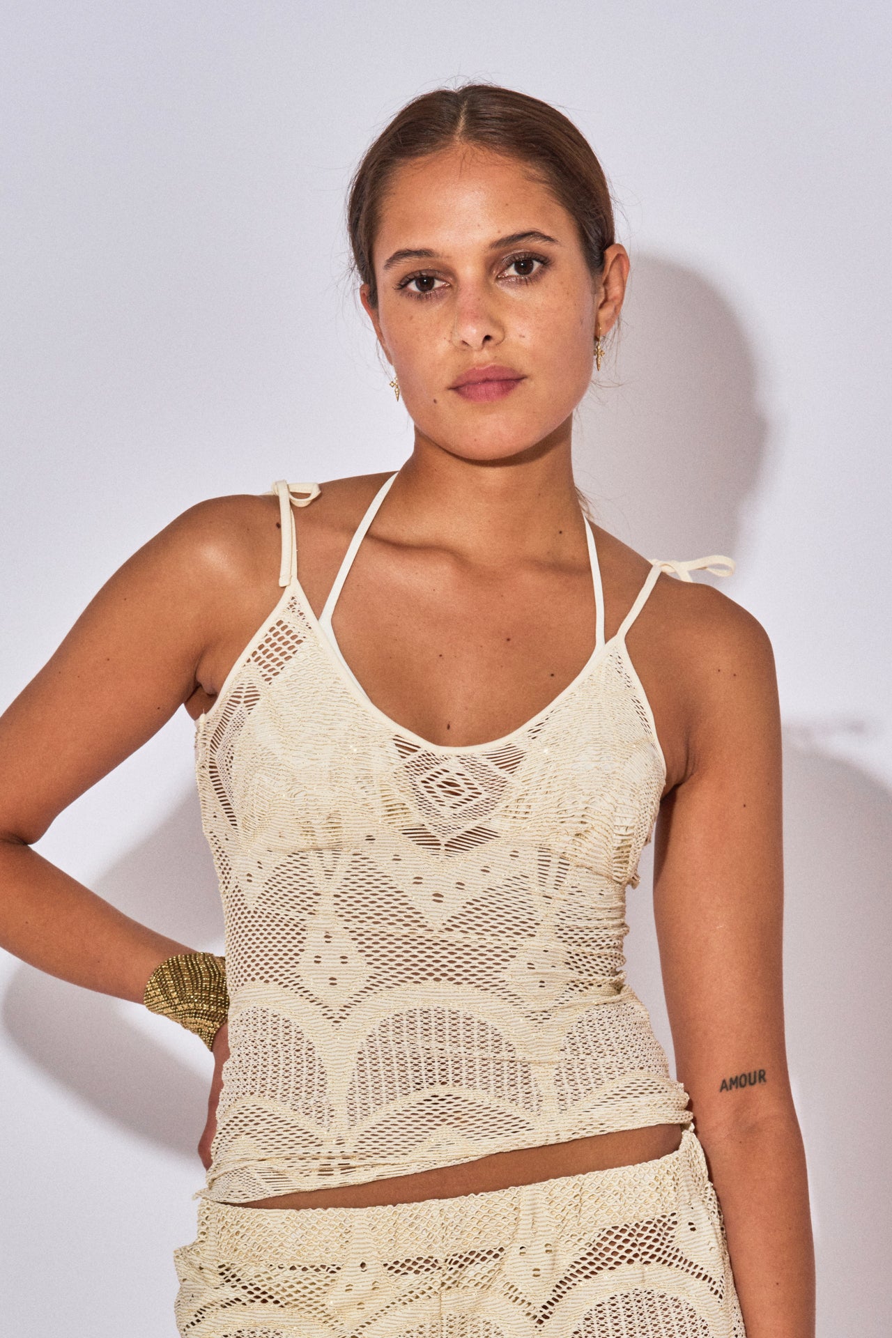 GIA CROCHET ECRU STRAPLESS TOP