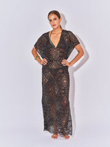 KAFTAN LONG CROCHET NOIR