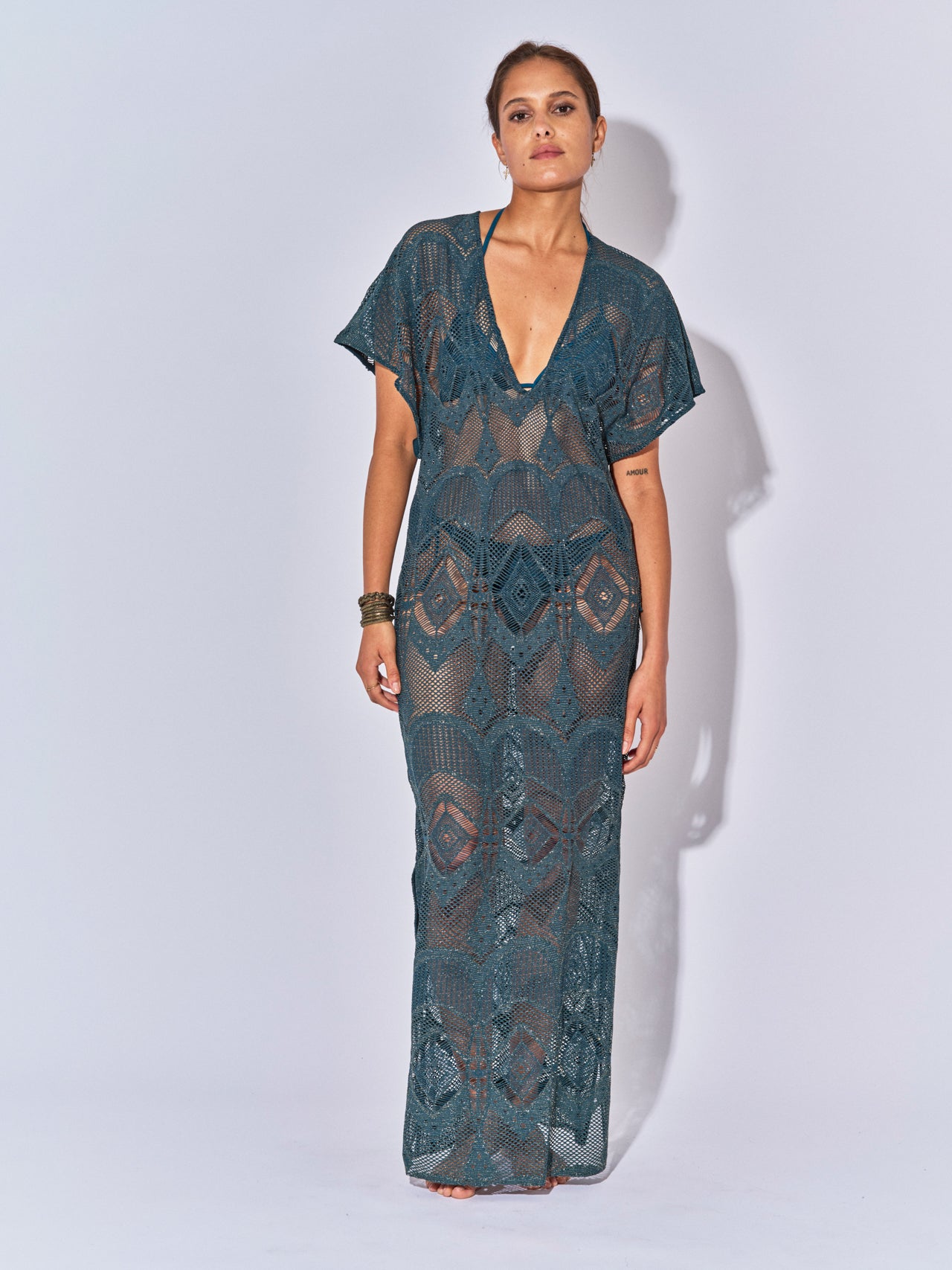 LONG CROCHET PETROL KAFTAN