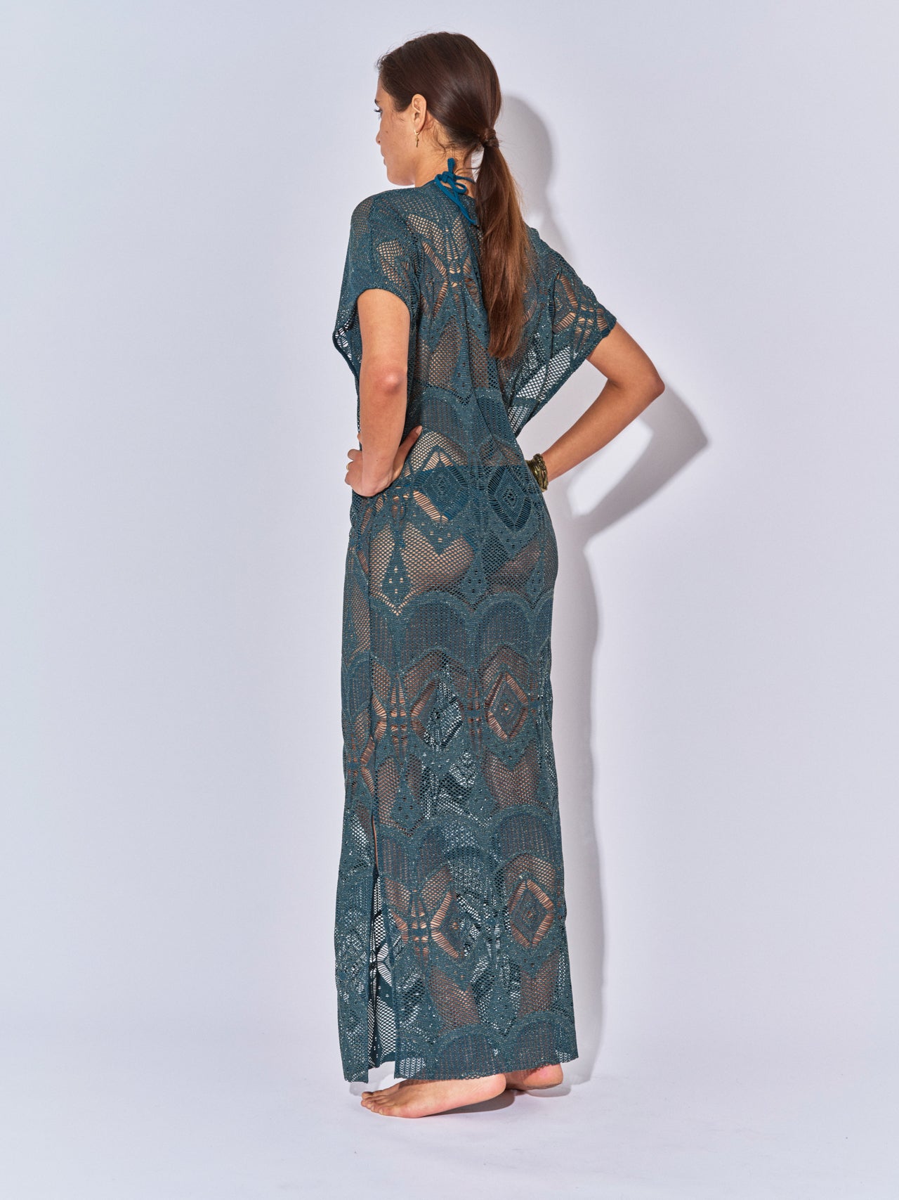 LONG CROCHET PETROL KAFTAN
