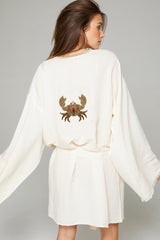 ECRU KURZER KIMONO MIT KRABBENSTICKEREI