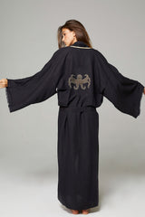KIMONO LONG BRODERIE POULPE NOIR