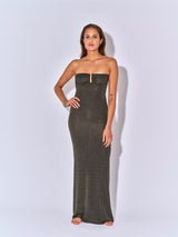 LANGES, SCHWARZES, GERADES LUREX-KLEID LANA