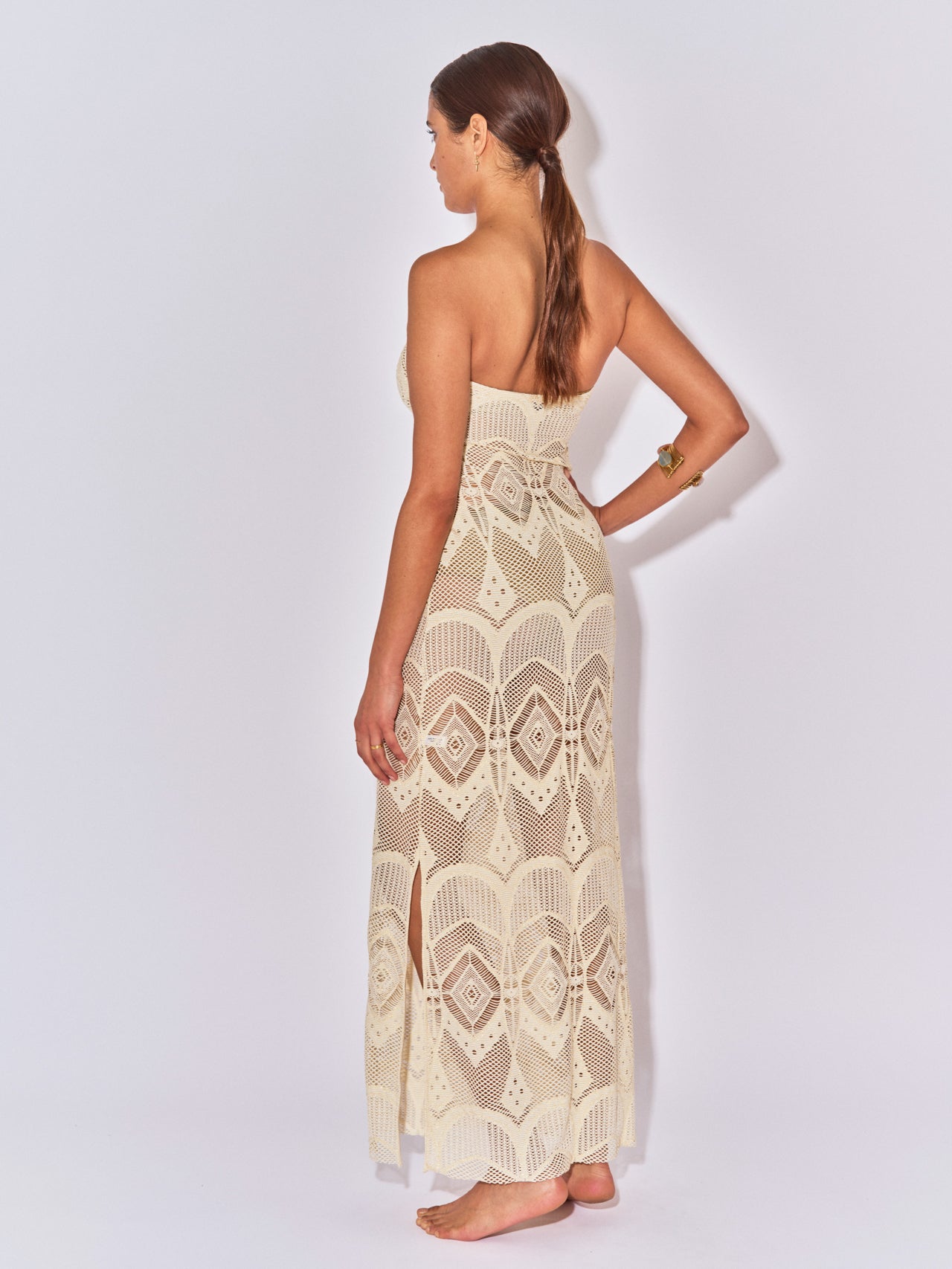 LANGES, GERADES HÄKELKLEID „LOUISE“ IN ECRU